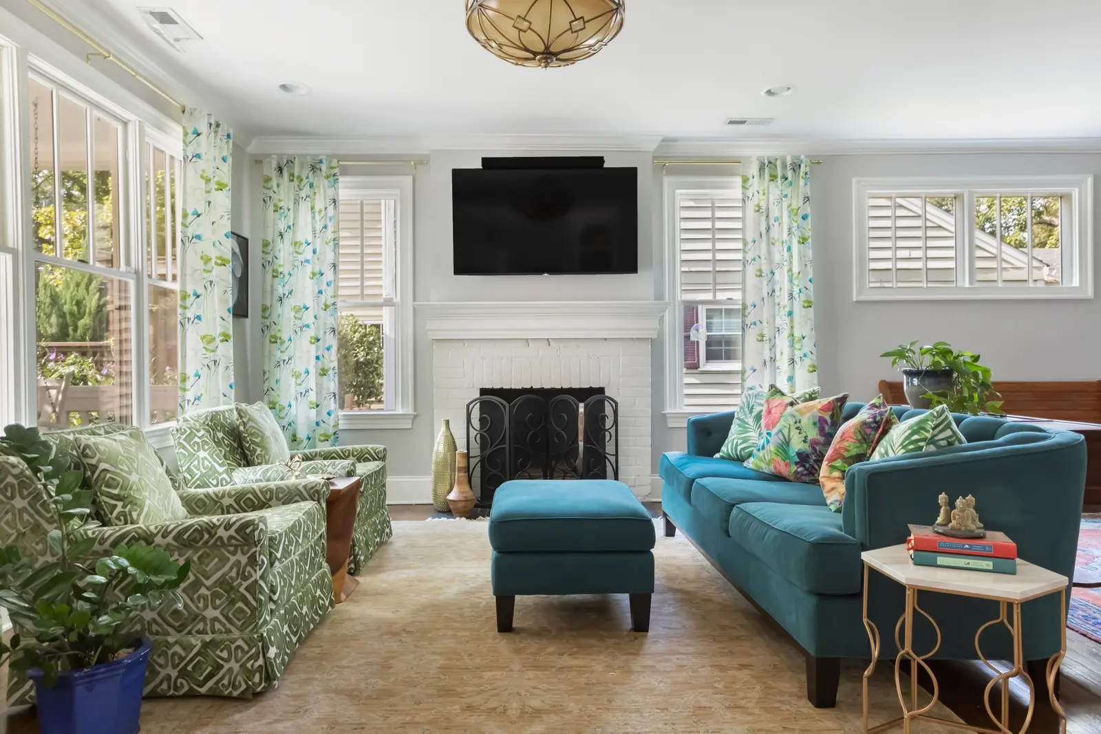 Blue and Green Living Room in Raleigh