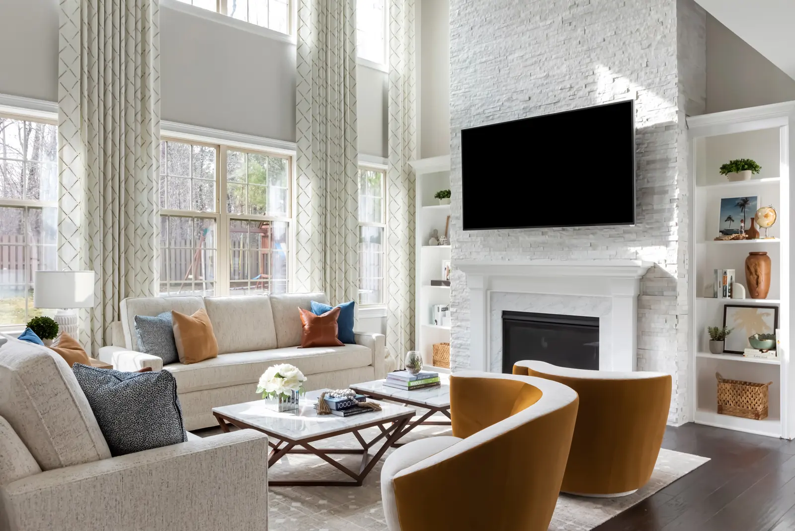 Two Story Family Room Design in Durham
